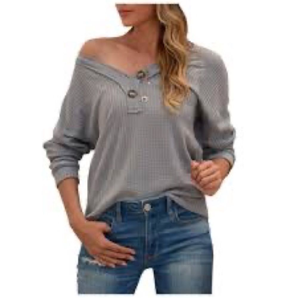 ⭐️WOMEN'S Fashion Long Sleeve Knit Casual V-Neck Button Loose Top⭐️